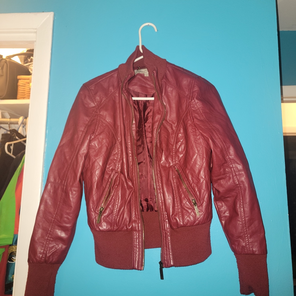 Indigo Saints Elegant Maroon Leather Jacket for Women
